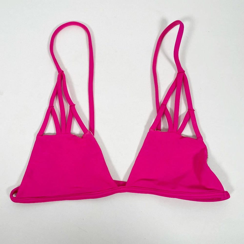 Acacia Santorini Guava Pop Hot Pink Triangle Cage Women's Swimwear Bikini Top S